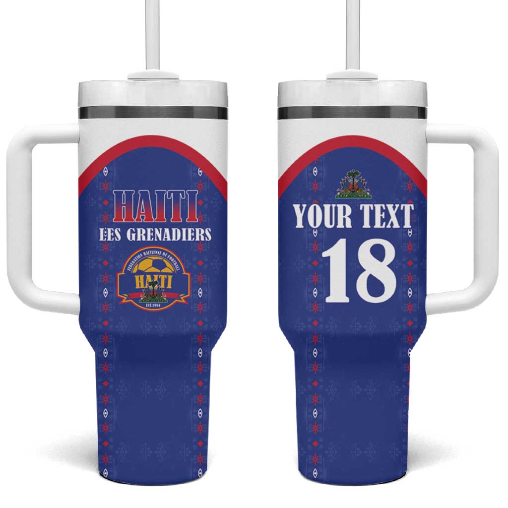 Custom Haiti Football Tumbler With Handle Les Grenadiers Veve Haitian Vodou Blue Version - Wonder Print Shop