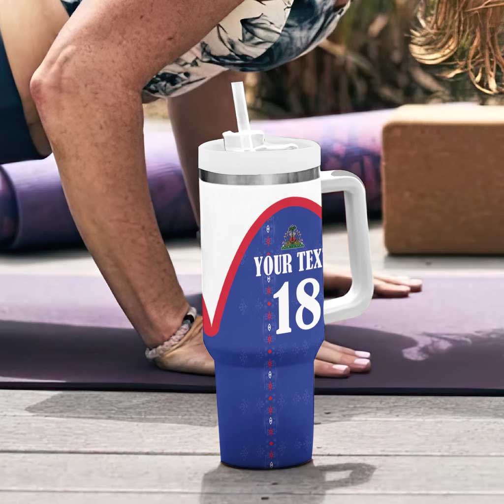 Custom Haiti Football Tumbler With Handle Les Grenadiers Veve Haitian Vodou Blue Version - Wonder Print Shop