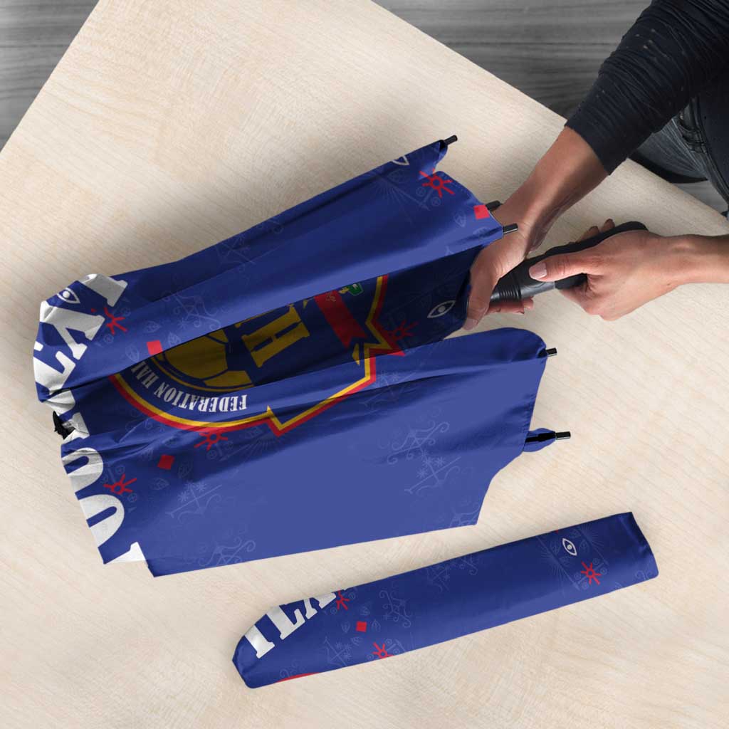 Custom Haiti Football Umbrella Les Grenadiers Veve Haitian Vodou Blue Version - Wonder Print Shop
