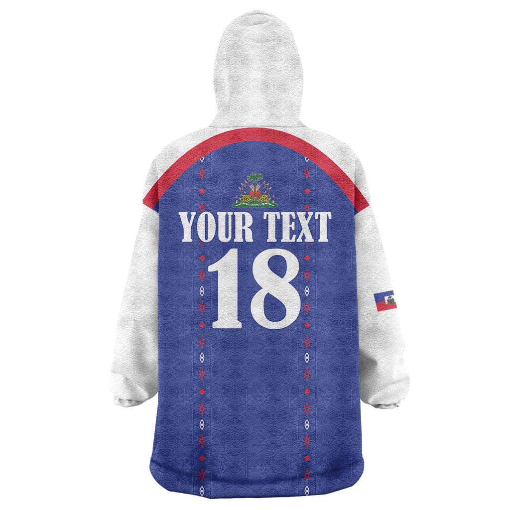 Custom Haiti Football Wearable Blanket Hoodie Les Grenadiers Veve Haitian Vodou Blue Version - Wonder Print Shop