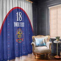 Custom Haiti Football Window Curtain Les Grenadiers Veve Haitian Vodou Blue Version - Wonder Print Shop