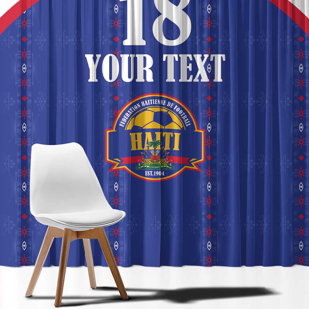 Custom Haiti Football Window Curtain Les Grenadiers Veve Haitian Vodou Blue Version - Wonder Print Shop
