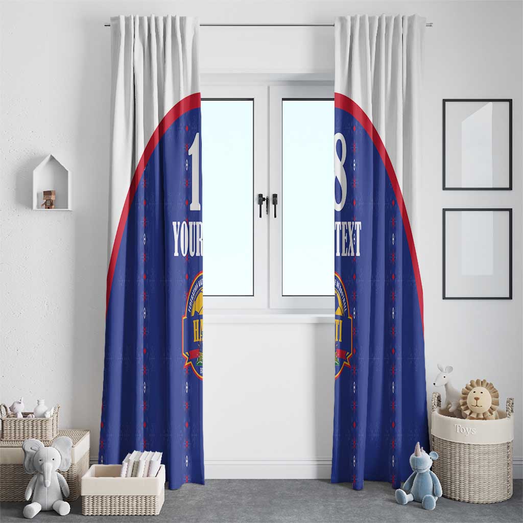 Custom Haiti Football Window Curtain Les Grenadiers Veve Haitian Vodou Blue Version - Wonder Print Shop