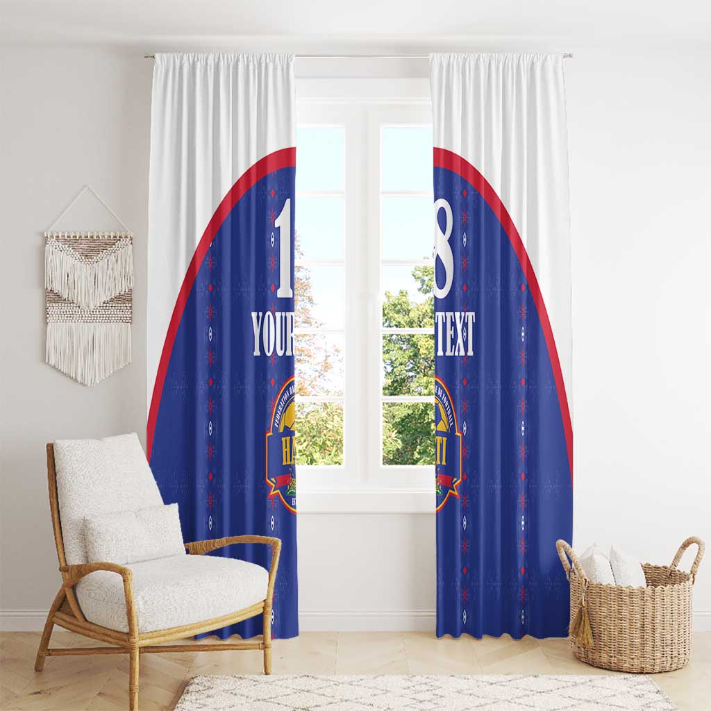 Custom Haiti Football Window Curtain Les Grenadiers Veve Haitian Vodou Blue Version - Wonder Print Shop