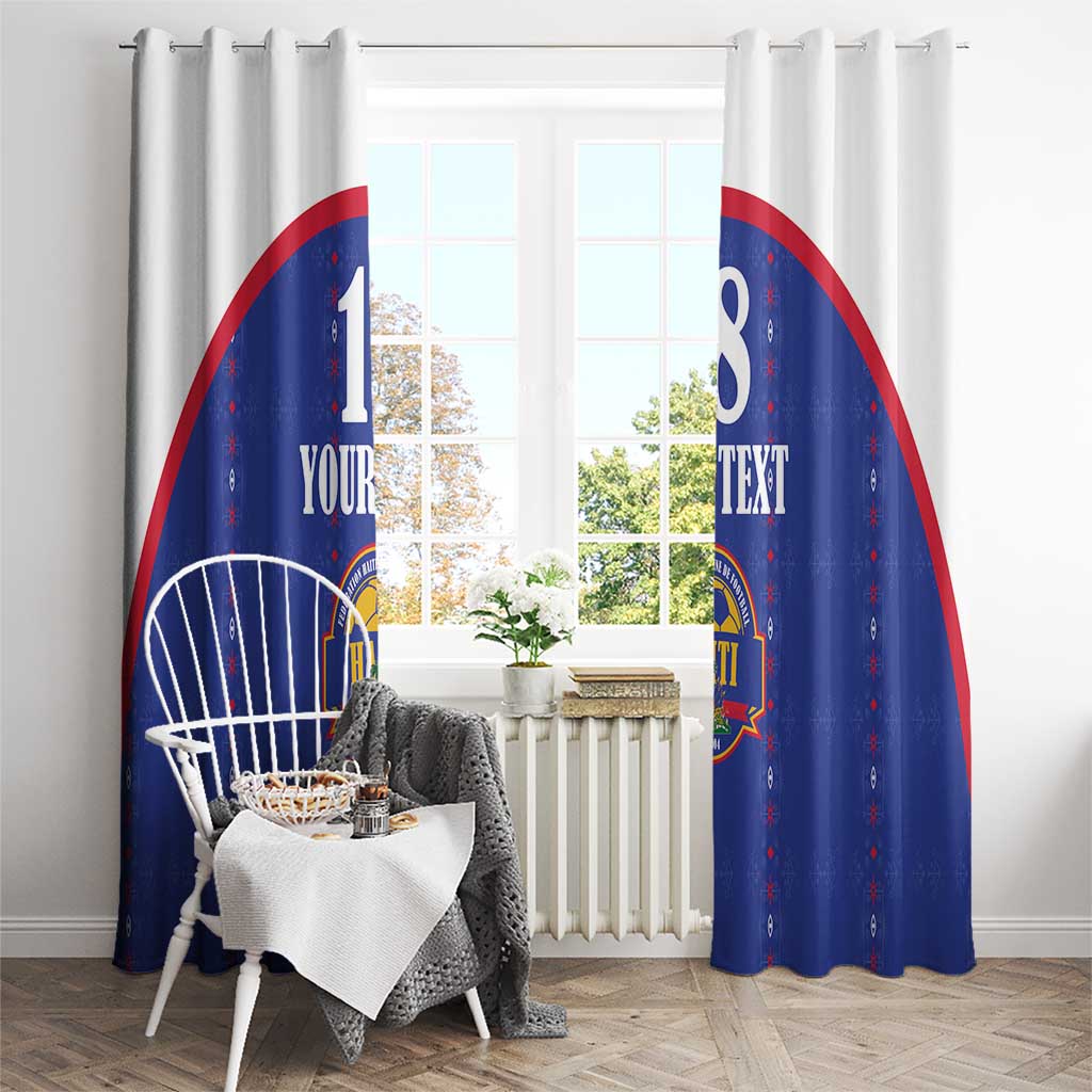 Custom Haiti Football Window Curtain Les Grenadiers Veve Haitian Vodou Blue Version - Wonder Print Shop