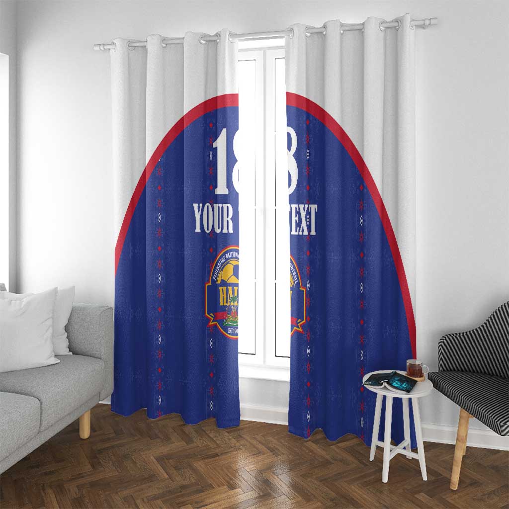 Custom Haiti Football Window Curtain Les Grenadiers Veve Haitian Vodou Blue Version - Wonder Print Shop
