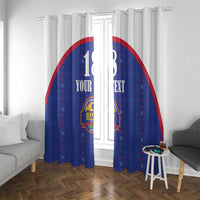 Custom Haiti Football Window Curtain Les Grenadiers Veve Haitian Vodou Blue Version - Wonder Print Shop