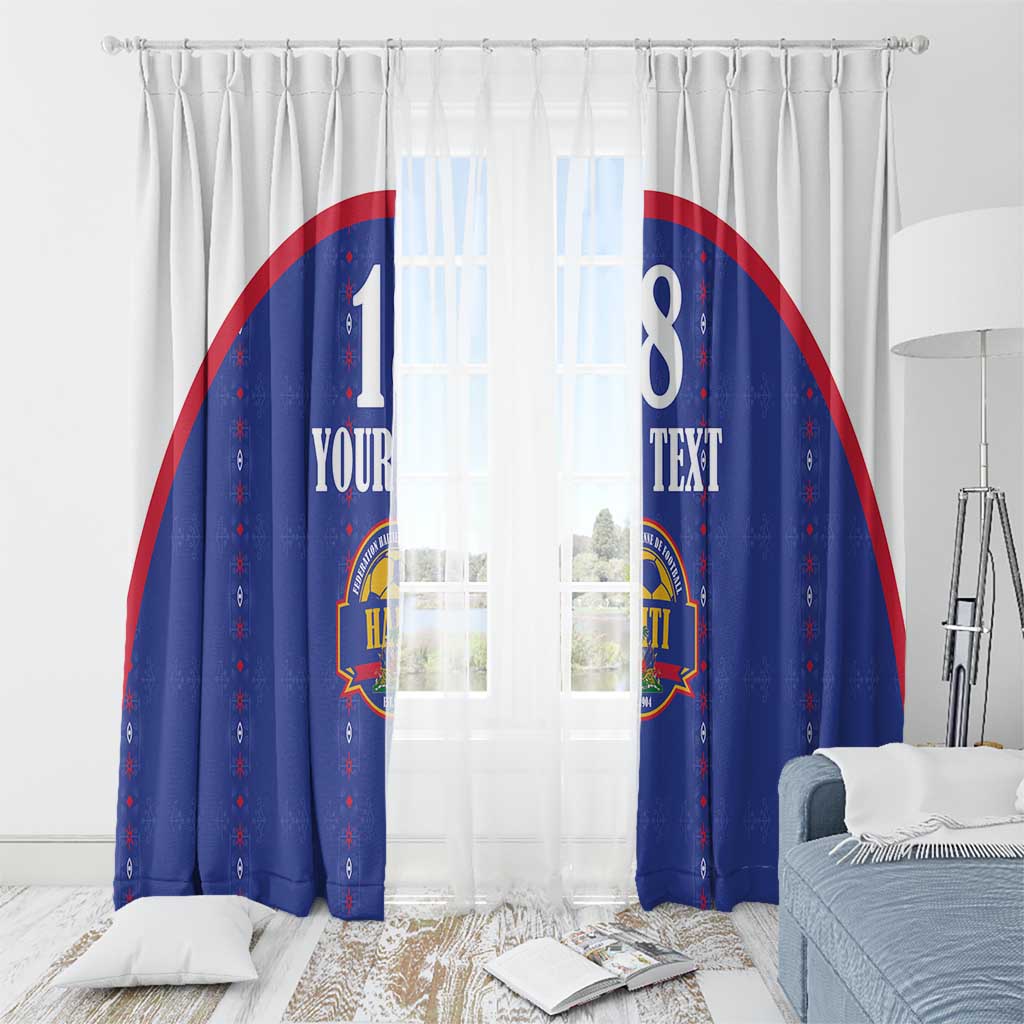 Custom Haiti Football Window Curtain Les Grenadiers Veve Haitian Vodou Blue Version - Wonder Print Shop
