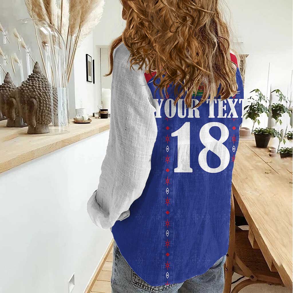 Custom Haiti Football Women Casual Shirt Les Grenadiers Veve Haitian Vodou Blue Version - Wonder Print Shop