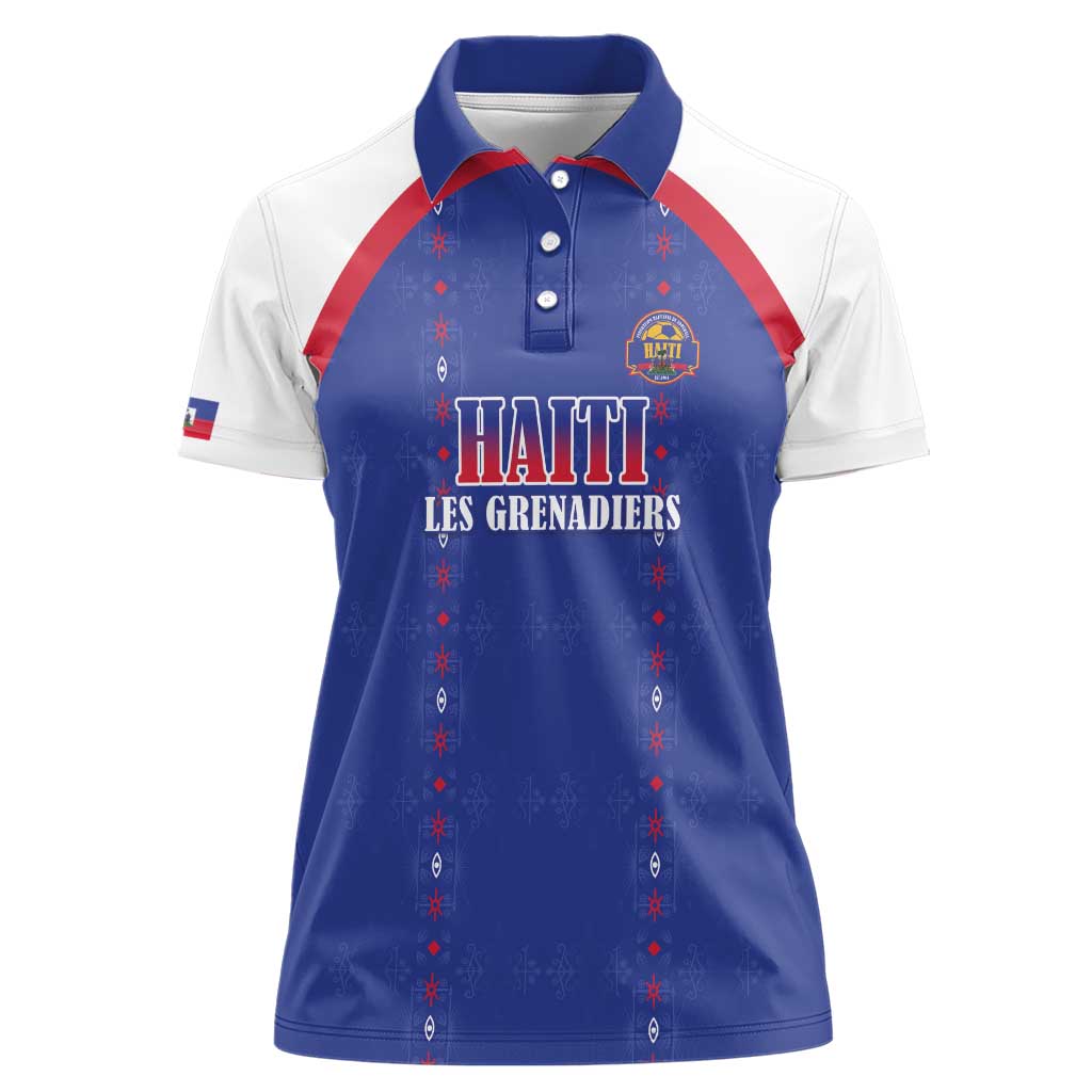 Custom Haiti Football Women Polo Shirt Les Grenadiers Veve Haitian Vodou Blue Version - Wonder Print Shop