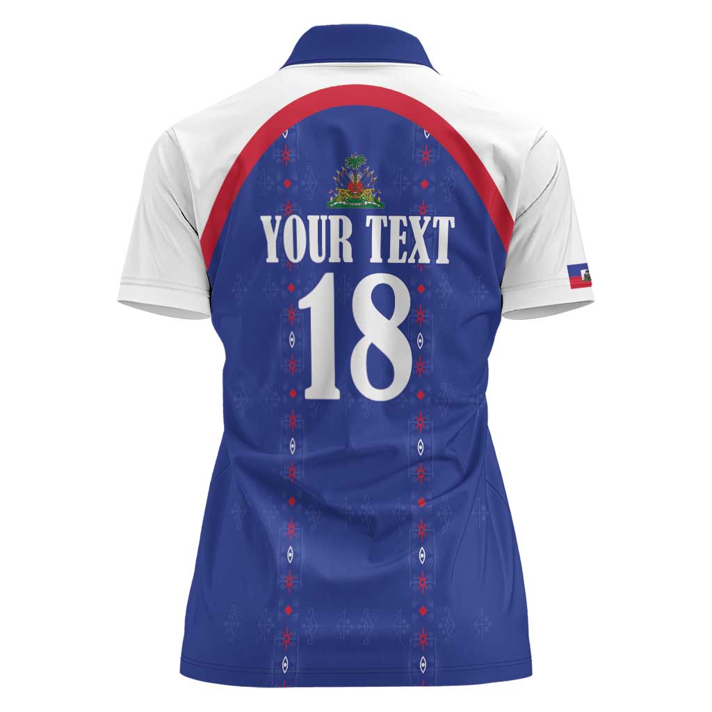 Custom Haiti Football Women Polo Shirt Les Grenadiers Veve Haitian Vodou Blue Version - Wonder Print Shop