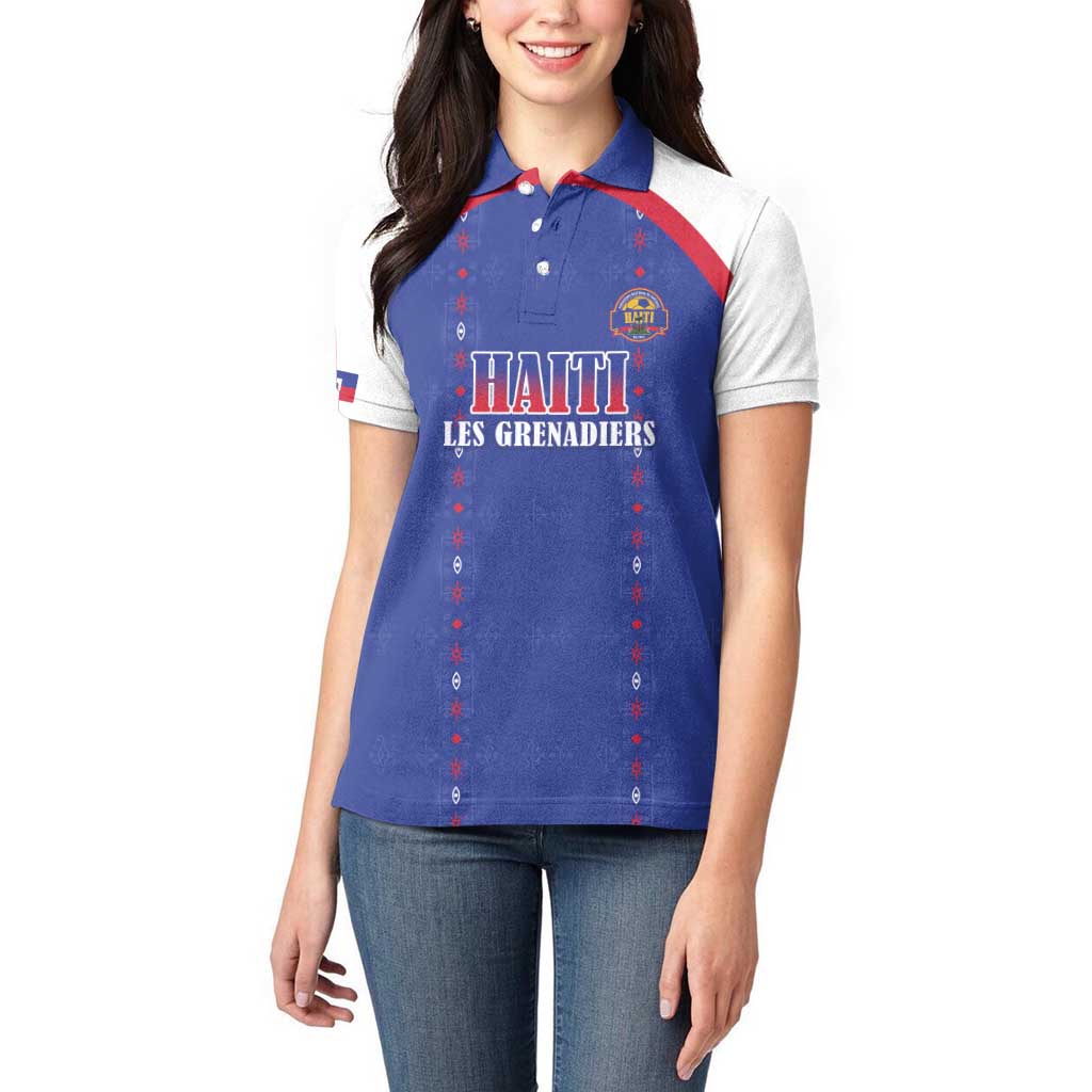 Custom Haiti Football Women Polo Shirt Les Grenadiers Veve Haitian Vodou Blue Version - Wonder Print Shop
