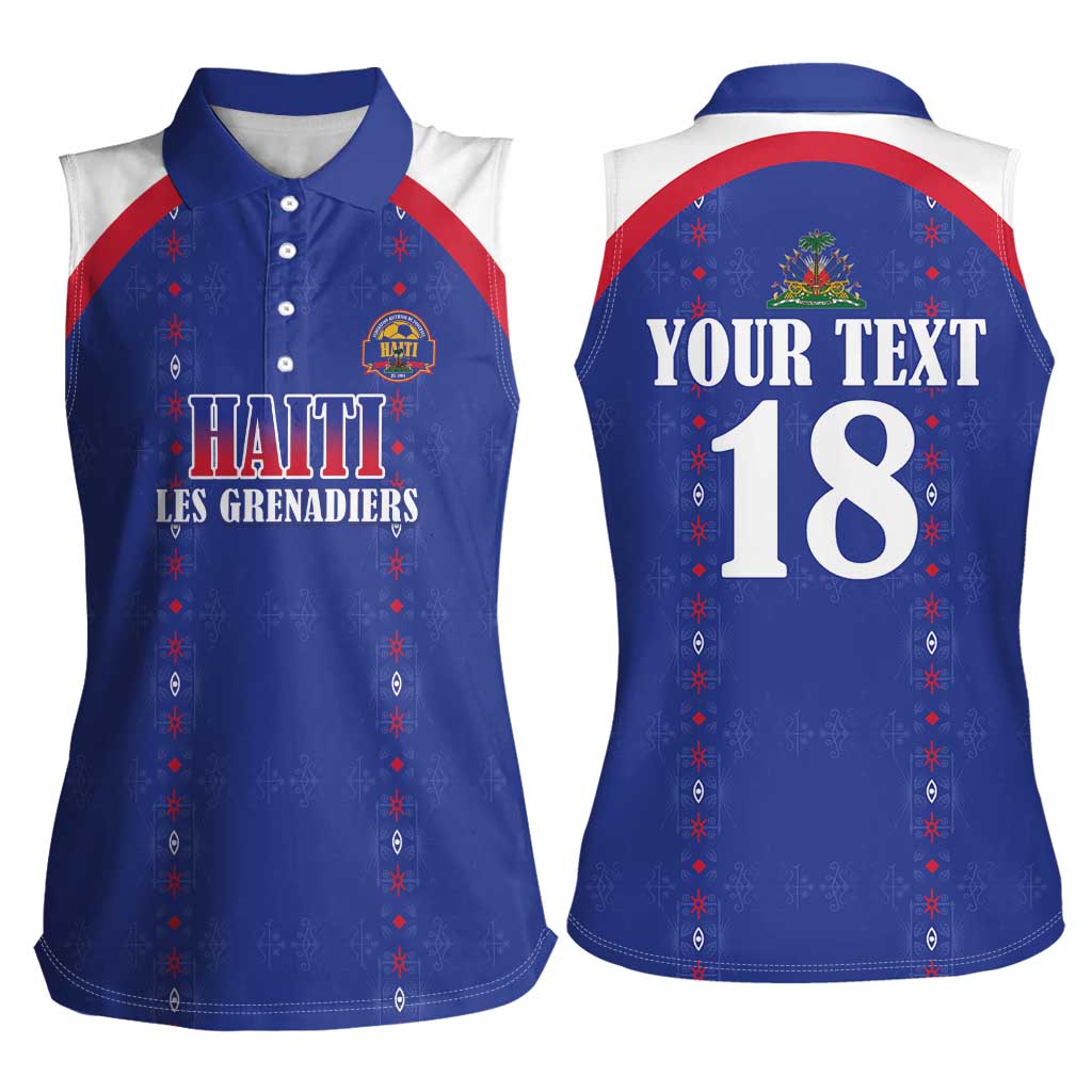 Custom Haiti Football Women Sleeveless Polo Shirt Les Grenadiers Veve Haitian Vodou Blue Version - Wonder Print Shop