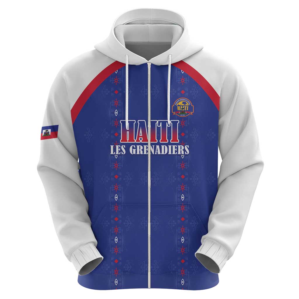 Custom Haiti Football Zip Hoodie Les Grenadiers Veve Haitian Vodou Blue Version - Wonder Print Shop