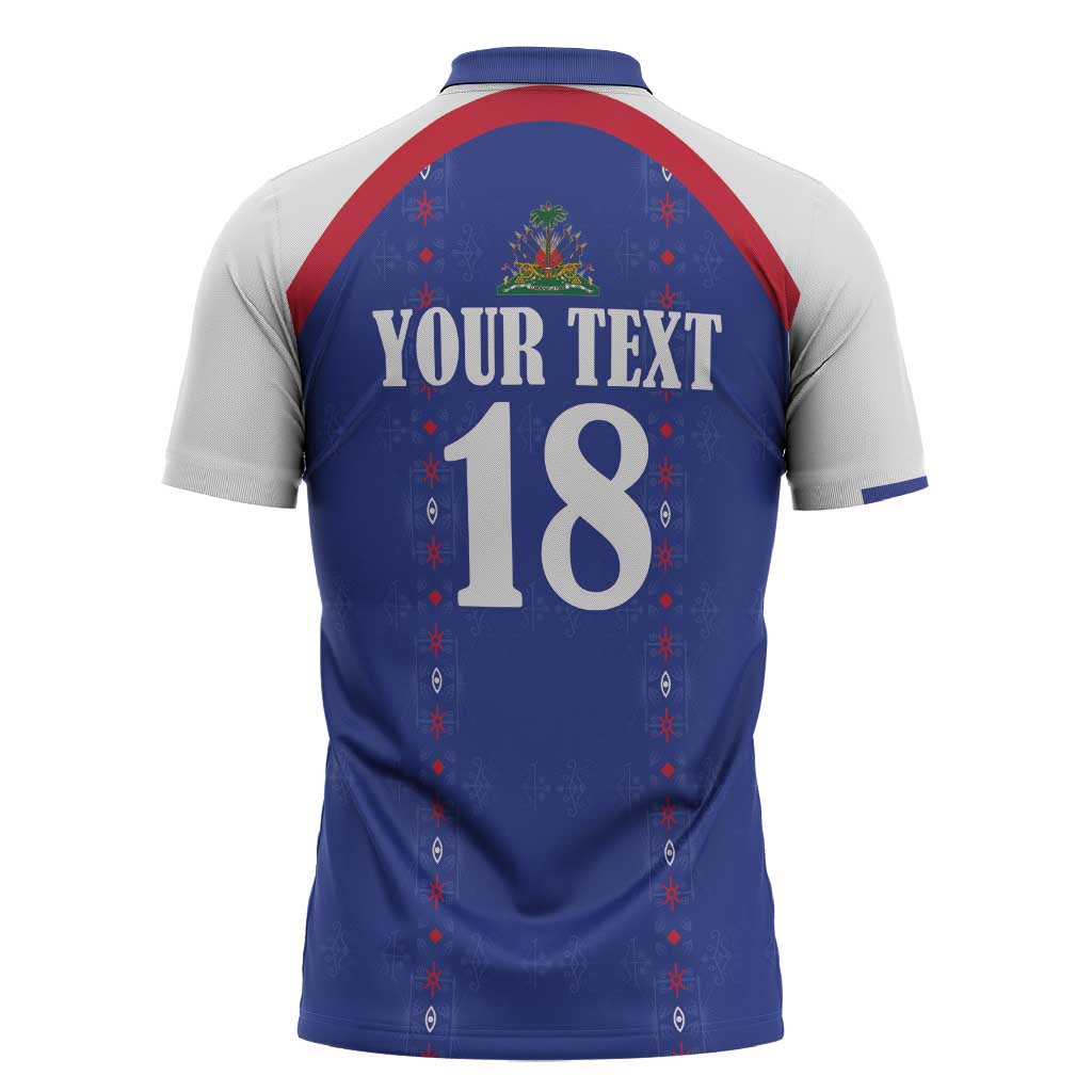 Custom Haiti Football Zipper Polo Shirt Les Grenadiers Veve Haitian Vodou Blue Version - Wonder Print Shop