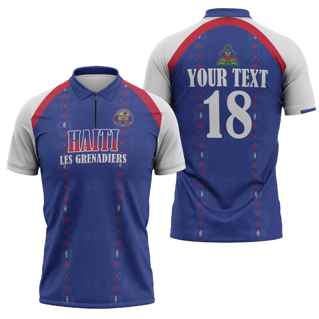 Custom Haiti Football Zipper Polo Shirt Les Grenadiers Veve Haitian Vodou Blue Version - Wonder Print Shop
