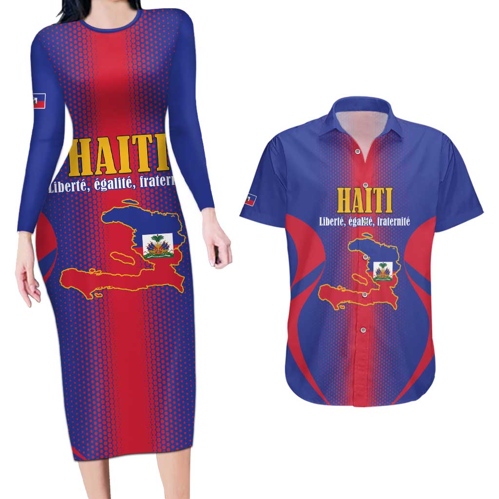 Haiti Pride Personalized Couples Matching Long Sleeve Bodycon Dress and Hawaiian Shirt Neg Marron Haitian Heritage - Wonder Print Shop
