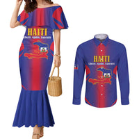 Haiti Pride Personalized Couples Matching Mermaid Dress and Long Sleeve Button Shirt Neg Marron Haitian Heritage - Wonder Print Shop