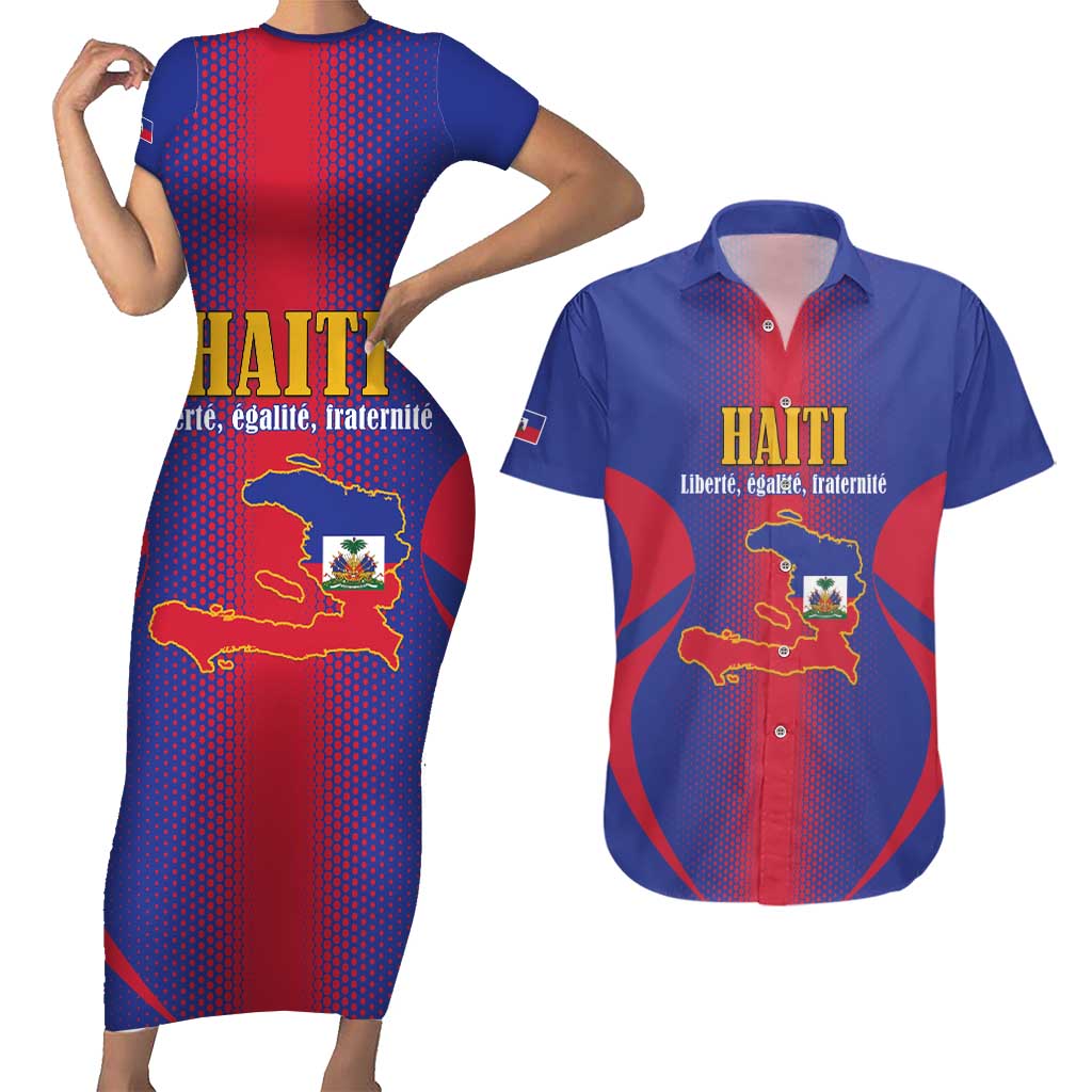 Haiti Pride Personalized Couples Matching Short Sleeve Bodycon Dress and Hawaiian Shirt Neg Marron Haitian Heritage - Wonder Print Shop