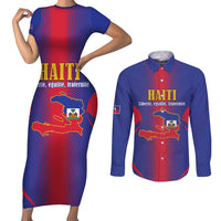 Haiti Pride Personalized Couples Matching Short Sleeve Bodycon Dress and Long Sleeve Button Shirt Neg Marron Haitian Heritage - Wonder Print Shop
