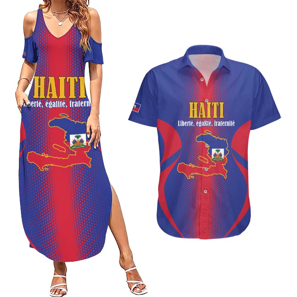 Haiti Pride Personalized Couples Matching Summer Maxi Dress and Hawaiian Shirt Neg Marron Haitian Heritage - Wonder Print Shop