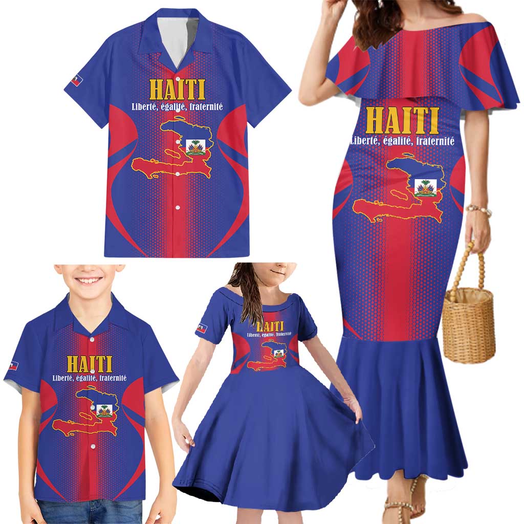 Haiti Pride Personalized Family Matching Mermaid Dress and Hawaiian Shirt Neg Marron Haitian Heritage - Wonder Print Shop