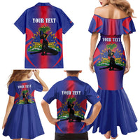 Haiti Pride Personalized Family Matching Mermaid Dress and Hawaiian Shirt Neg Marron Haitian Heritage - Wonder Print Shop