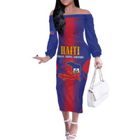 Haiti Pride Personalized Family Matching Off The Shoulder Long Sleeve Dress and Hawaiian Shirt Neg Marron Haitian Heritage - Wonder Print Shop