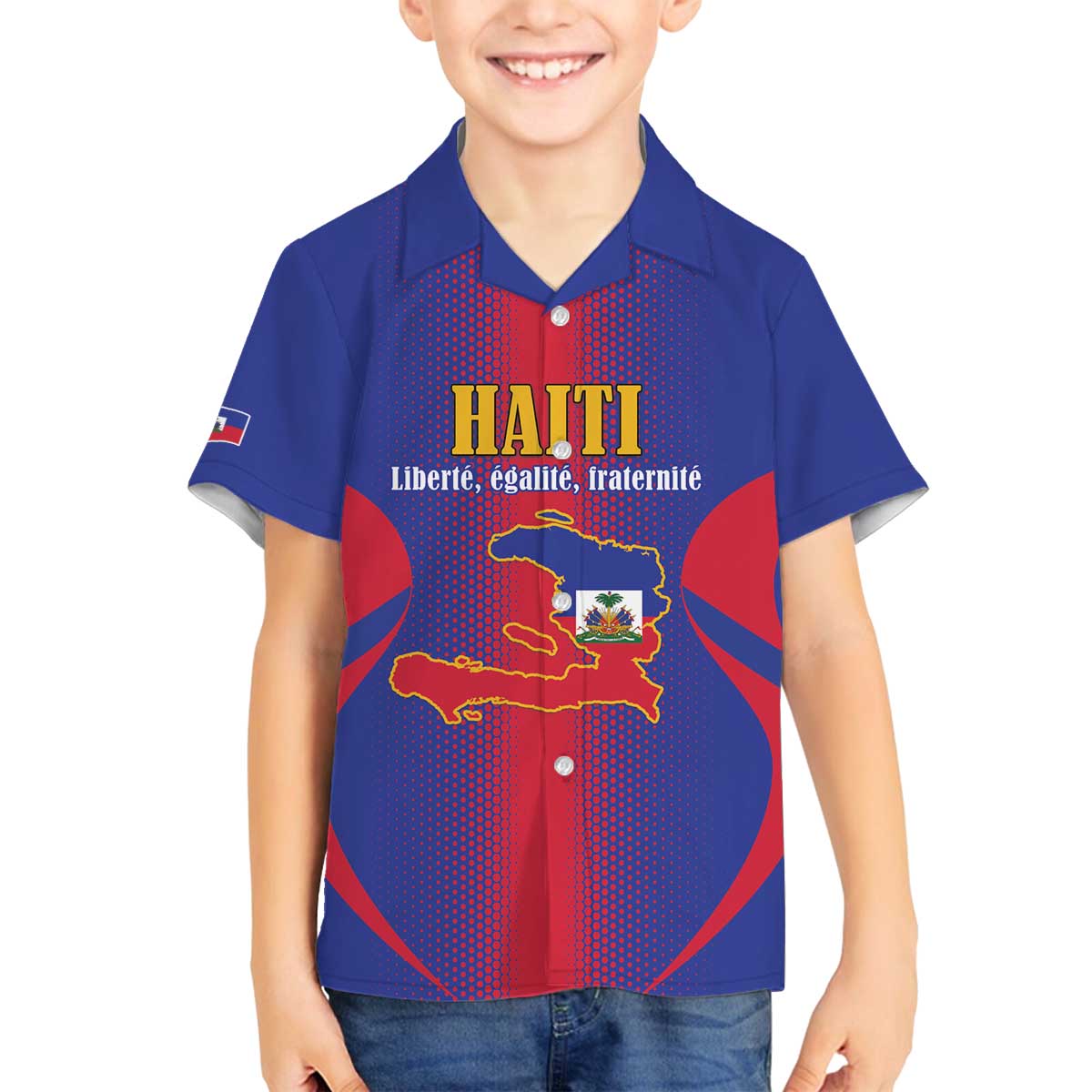 Haiti Pride Personalized Family Matching Off The Shoulder Long Sleeve Dress and Hawaiian Shirt Neg Marron Haitian Heritage - Wonder Print Shop