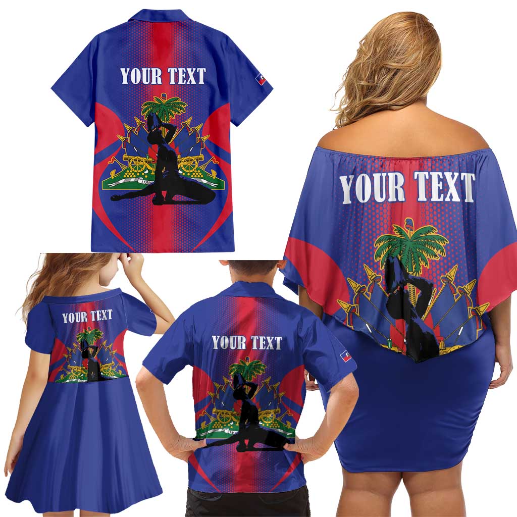 Haiti Pride Personalized Family Matching Off Shoulder Short Dress and Hawaiian Shirt Neg Marron Haitian Heritage - Wonder Print Shop