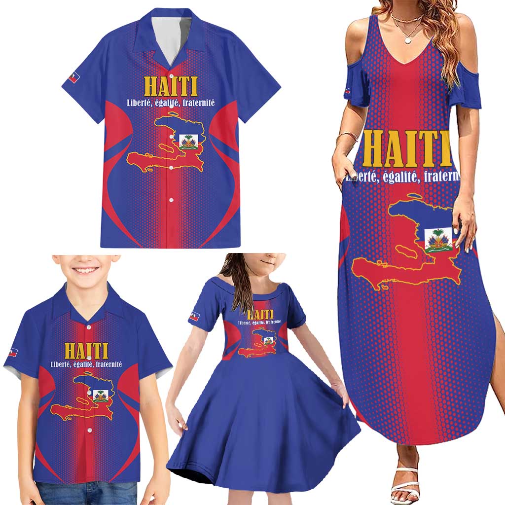 Haiti Pride Personalized Family Matching Summer Maxi Dress and Hawaiian Shirt Neg Marron Haitian Heritage - Wonder Print Shop