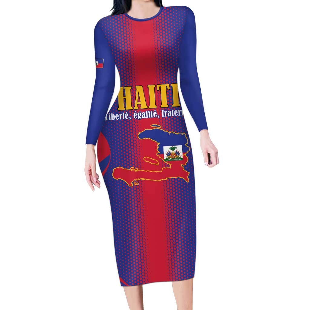 Haiti Pride Personalized Long Sleeve Bodycon Dress Neg Marron Haitian Heritage - Wonder Print Shop