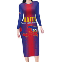 Haiti Pride Personalized Long Sleeve Bodycon Dress Neg Marron Haitian Heritage - Wonder Print Shop