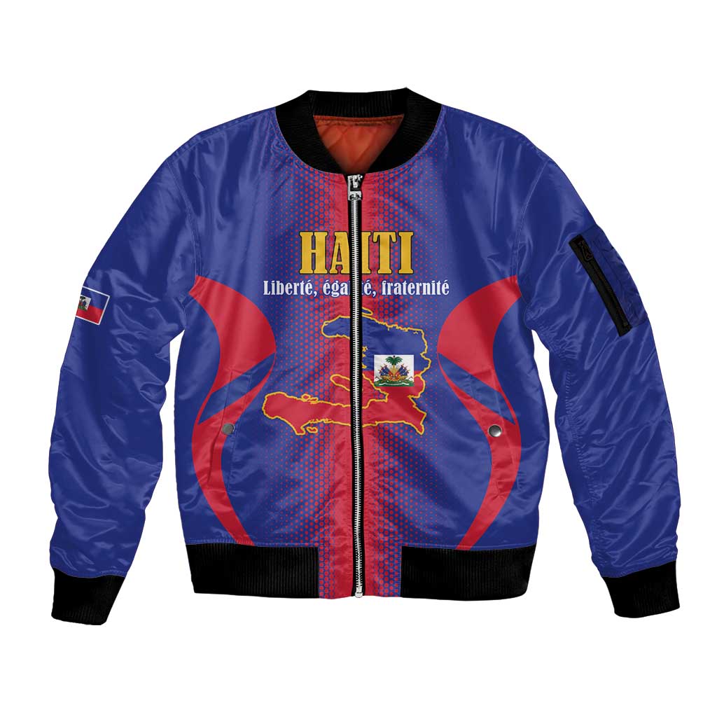 Haiti Pride Personalized Sleeve Zip Bomber Jacket Neg Marron Haitian Heritage - Wonder Print Shop