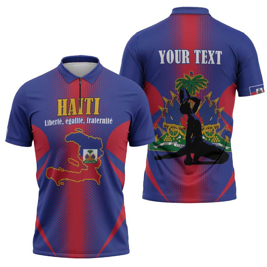 Haiti Pride Personalized Zipper Polo Shirt Neg Marron Haitian Heritage - Wonder Print Shop