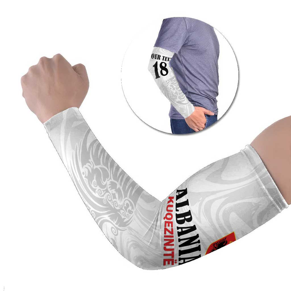 Custom Albania Football Pride Arm Sleeves Kuqezinjte Eagle White Version - Wonder Print Shop