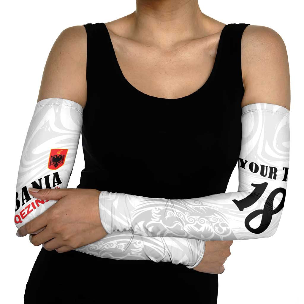 Custom Albania Football Pride Arm Sleeves Kuqezinjte Eagle White Version - Wonder Print Shop