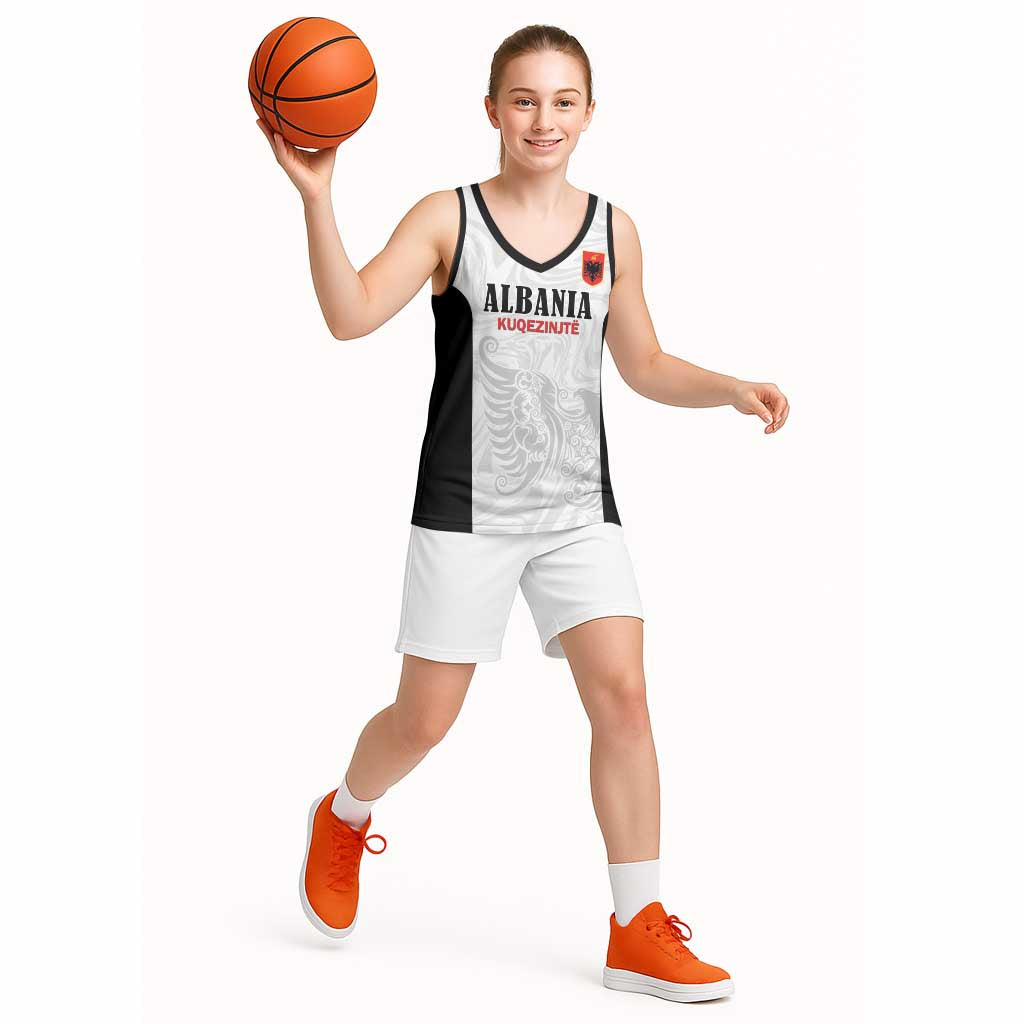 Custom Albania Football Pride Basketball Jersey Kuqezinjte Eagle White Version - Wonder Print Shop
