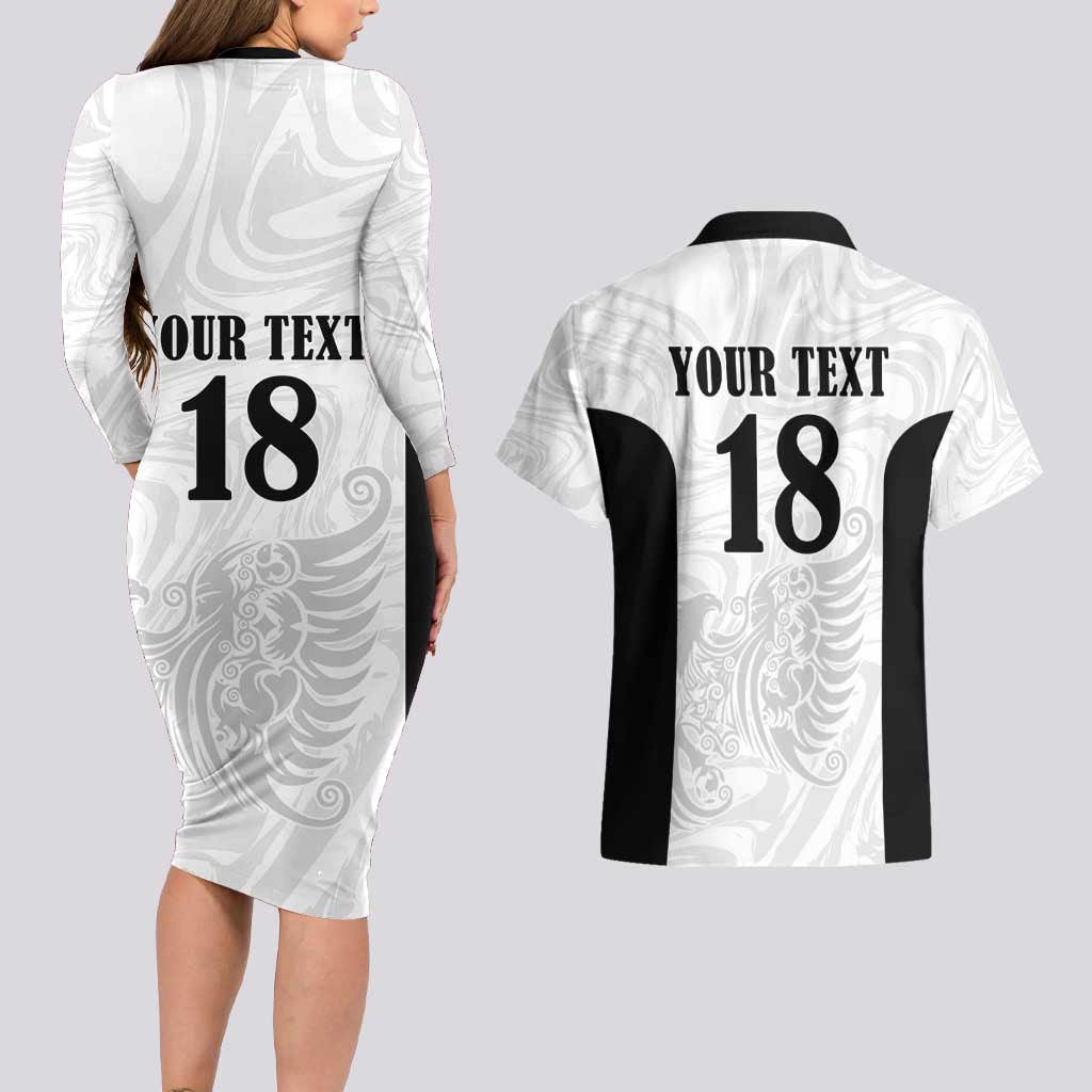 Custom Albania Football Pride Couples Matching Long Sleeve Bodycon Dress and Hawaiian Shirt Kuqezinjte Eagle White Version - Wonder Print Shop