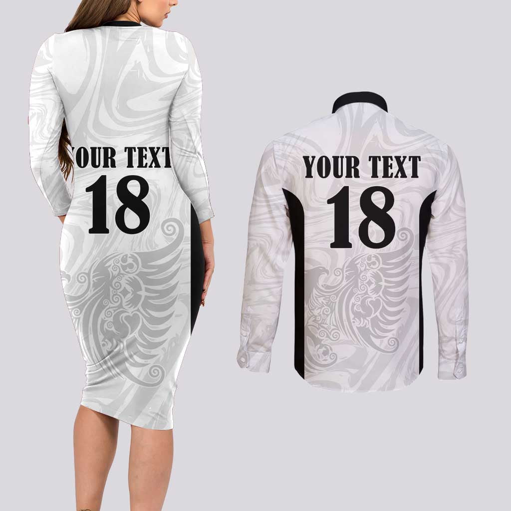 Custom Albania Football Pride Couples Matching Long Sleeve Bodycon Dress and Long Sleeve Button Shirt Kuqezinjte Eagle White Version - Wonder Print Shop
