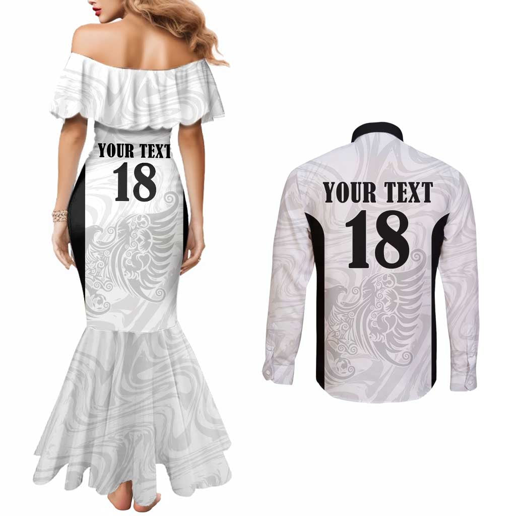 Custom Albania Football Pride Couples Matching Mermaid Dress and Long Sleeve Button Shirt Kuqezinjte Eagle White Version - Wonder Print Shop