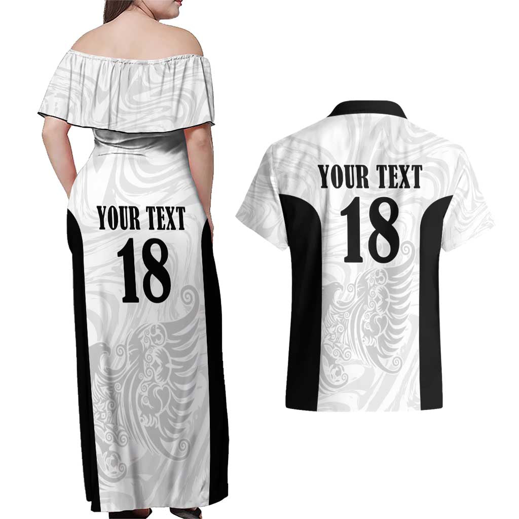 Custom Albania Football Pride Couples Matching Off Shoulder Maxi Dress and Hawaiian Shirt Kuqezinjte Eagle White Version - Wonder Print Shop