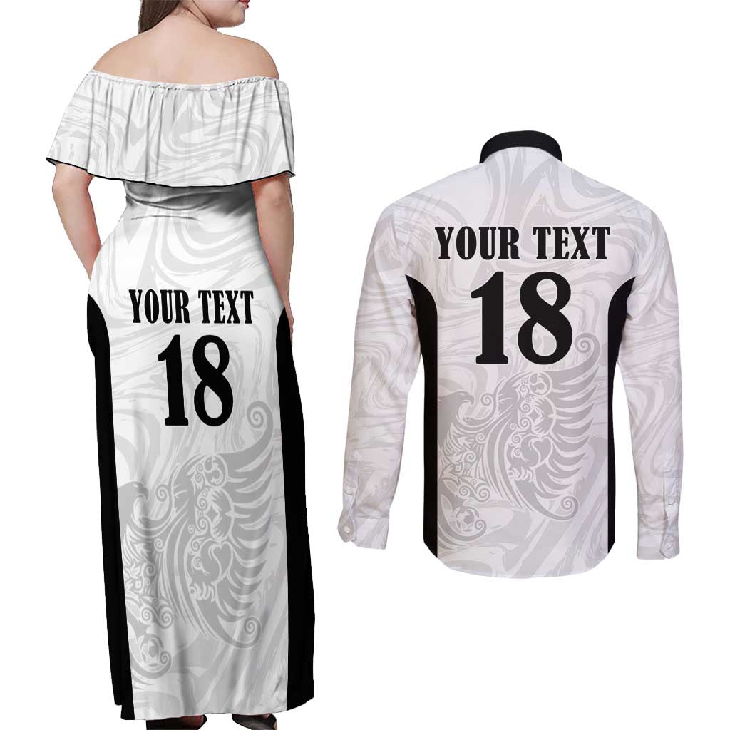Custom Albania Football Pride Couples Matching Off Shoulder Maxi Dress and Long Sleeve Button Shirt Kuqezinjte Eagle White Version - Wonder Print Shop