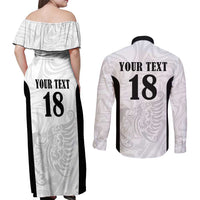 Custom Albania Football Pride Couples Matching Off Shoulder Maxi Dress and Long Sleeve Button Shirt Kuqezinjte Eagle White Version - Wonder Print Shop