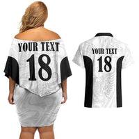 Custom Albania Football Pride Couples Matching Off Shoulder Short Dress and Hawaiian Shirt Kuqezinjte Eagle White Version - Wonder Print Shop