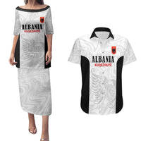 Custom Albania Football Pride Couples Matching Puletasi and Hawaiian Shirt Kuqezinjte Eagle White Version - Wonder Print Shop