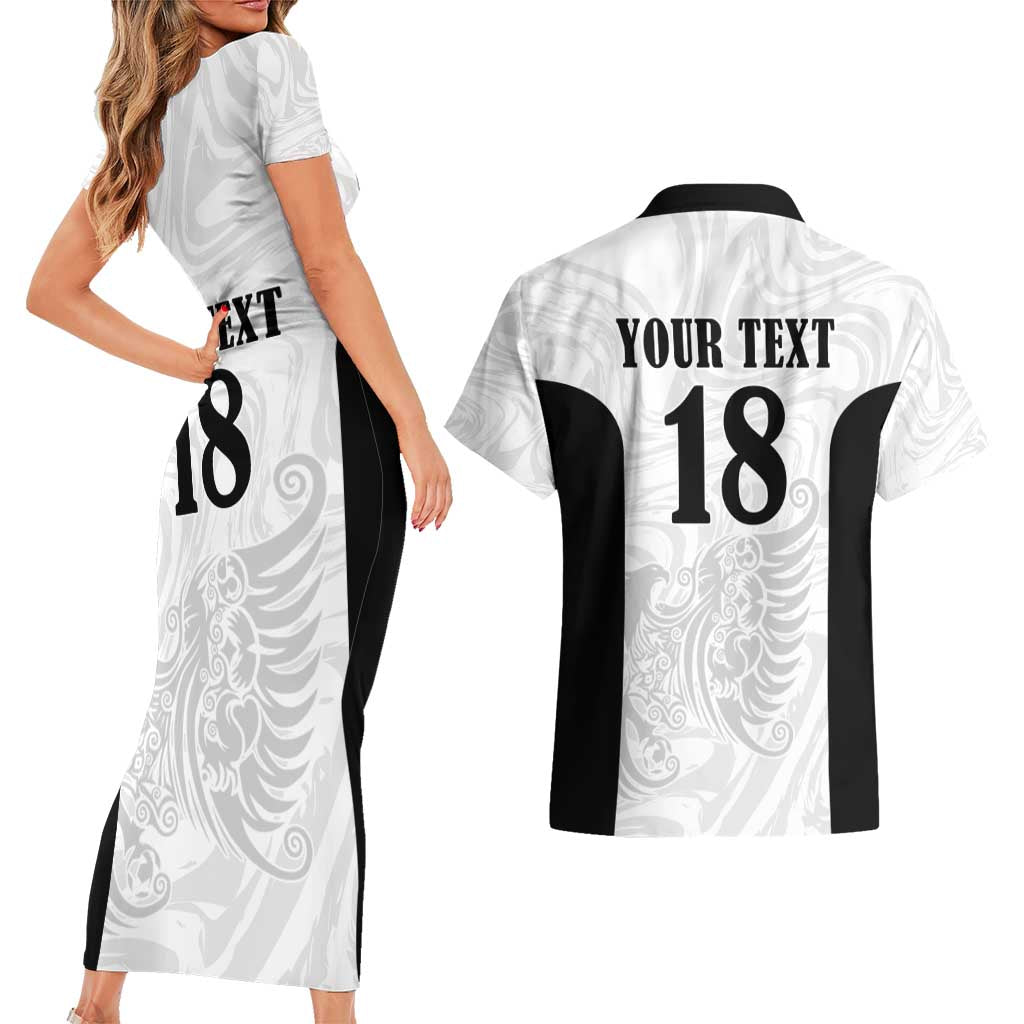 Custom Albania Football Pride Couples Matching Short Sleeve Bodycon Dress and Hawaiian Shirt Kuqezinjte Eagle White Version - Wonder Print Shop