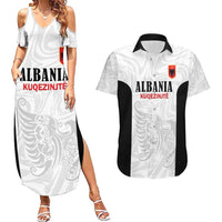Custom Albania Football Pride Couples Matching Summer Maxi Dress and Hawaiian Shirt Kuqezinjte Eagle White Version - Wonder Print Shop