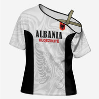 Custom Albania Football Pride Cross Shoulder Shirt Kuqezinjte Eagle White Version - Wonder Print Shop