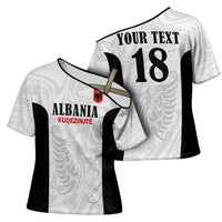 Custom Albania Football Pride Cross Shoulder Shirt Kuqezinjte Eagle White Version - Wonder Print Shop